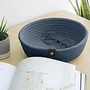 BOBBINY Handwoven Natural Jute and Cotton Storage Baskets - Home, Kitchen, and Office Organization (Large (10" X 3.5"), Dark Blue)