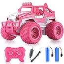 OIUOIH Remote Control Car for Girls, 1:12 Pink Monster Truck, with Rechargeable Battery, Easy to Use, 2.4Ghz Off Road RC Car Toys for Daughter Granddaughter Toddlers Children