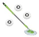 JSN 360 Degree Rotating Stainless Steel Mop Stick Rod Floor Cleaning Accessories with 4 Microfiber Refill (Green)
