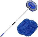Car Wash Brush Car Cleaning Brush 160cm 63'' Wash Mop Long Handle Versatile Car wash tool Suitable for Cleaning Cars, SUV, Truck, Caravans and Household Cleaning (1 Chenille Replacement Head) (Blue)
