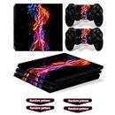 Decal Skin for Ps4 Pro, Whole Body Vinyl Sticker Cover for Playstation 4 Pro Console and Controller (Include 4pcs Light Bar Stickers)(PS4 Pro, Yellow red fire)