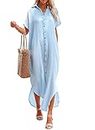 Dokotoo Swimsuit Bathing Suit Cover Up for Women Swimwear 2024 Fashion Summer Dresses Button Down Long Kimonos Cardigan Vacation Beach Short Sleeve Side Split Casual Solid Loose Coverups Sky Blue M