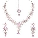 Atasi International Women Gold Plated Purple Crystals Ad Diamond Necklace Set With Earrings And Maang Tikka, Suitable For Bridal, Wedding, Party (Pu1965)