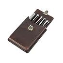 CONTACT'S Pen Case 5 Slots Crazy Horse Leather Handmade Fountain Pens Holder Travel Pencil Storage Pouch Protective Sleeve Cover with Push Lock