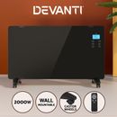 Devanti Convection Heater Glass Panel Electric Heaters Wall Mounted Black 2000W