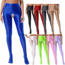 Women Glossy Pantyhose Crotchless Lingerie Pants Yoga Stretchy Trouser Nightwear