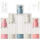 MHWL 5 Pcs TSA-Approved Travel Bottles Set - Airless Pump and Spray Bottles for Toiletries - 15/30/50ml Refillable Containers (Nordic color scheme)
