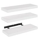 Amada White Floating Shelves Invisible Wall Mounted 3 Sets, Modern Faux Wood Storage Shelves with Matte Finish, Perfect for Bedroom, Bathroom, Living Room and Kitchen Storage AMFS08