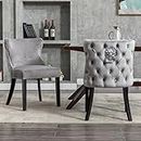 Wahson Velvet Dining Chairs Set of 2 Kitchen Leisure Chairs with Solid Wood Legs, Upholstered Side Chairs for Dining Room/Living Room/Kitchen, Grey