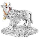 Fashion Bizz White Metal Silver Cow and Calf Figurine Decorative Gift Item (Silver)