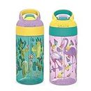 Zak Designs 16oz Riverside Desert Life Kids Water Bottle with Straw and Built in Carrying Loop Made of Durable Plastic, Leak-Proof Design for Travel, 2PK Set