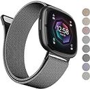 Stainless Steel Bands Compatible with Fitbit Versa 4/Versa 3 Bands,Fitbit Sense 2 Bands,Fitbit Sense Bands for Women and Men Adjustable Magnetic Stainless Steel Metal band(black) L