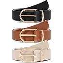 JASGOOD 2 Pack Women's Leather Belts for Jeans Fashion Ladies Belt for Dresses Gold Buckle Waist Belt, E Black+brown+beige, XXL: Fit Waist Size 47-50 Inches