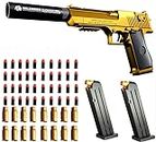 Toy gun with soft bullets, toy gun with ejectable magazine for safety training or play - unique gift (gold)