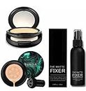 Glowhouse 3 in 1 Air Cushion Waterproof foundation With Mushroom Puff,Compact Powder,Long lasting Misty Finish Professional Makeup Fixer Spray for Face makeup combo