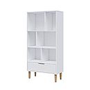 Panana Modern Sideboard 6 Cubes Storage Display Cabinet Unit with Wooden Leg Drawer Free Standing Living Room Furniture White