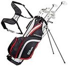 Wilson Amazon Exclusive Men's Stretch Beginner Complete Set, 10 Golf Clubs with Stand Bag, Black/Grey/Red, Standard Length