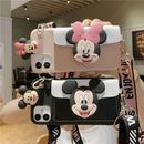Girls Boys Cute Minnie Mickey Card Slot Pocket Stand Case Cover & Shoulder Strap