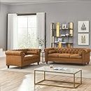 Asucoora Air Leather Upholstered Sofa Couch Set of 2, 2-Piece Living Room Set, Including Rolled Arm 3-Seater Sofa and Loveseat