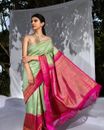 Pure Silk Kanjeevaram Soft Silk Saree &amp; Blouse For Women Wedding Saree/Party