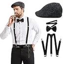 CLOTHERA Suspender and Premium Bow Tie Set with Flat/Golf cap for Men- Black