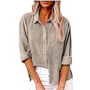 Prime of Day Sales Womens Cotton Linen Button Down Shirts 2024 Casual Long Sleeve Tops Solid Color Shirts Loose Work Blouses with Pockets
