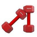 Lifelong PVC Hex Dumbbells Pack of 2 (5kg*2) Red Color for Home Gym Equipment Fitness Barbell|Gym Exercise|Home Workout, Gym Dumbbells|Dumbbells Weights for Men & Women (6 Months Warranty)