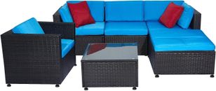 6PCS Patio Rattan Furniture Set Wicker Sectional Sofa Chair w/Cushions Outdoor