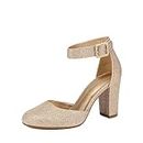 DREAM PAIRS Women's High Heel Closed Toe Chunky Wedding Pumps Shoes, Gold Glitter, 9.5