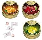 Cavendish And Harvey Hard Candy Sanded Drops 3 Flavor Variety Bundle with Omegapak Starlight Mints, Imported German Candy Bundles of 3 Tins, 200g / 7 Ounces Each (Orange, Sour Cherry, Sour Lemon)