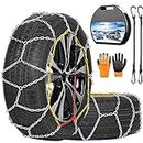 COCO BIRD Snow Chains, Wear-Resistant High Carbon Steel Anti Slip Tire Chain for Passenger Cars, Pickups, and SUVs, Set of 2 (KN110)