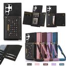 For Samsung A51 A54 A12 S22 S23 FE Wallet Lanyard Diamond Leather Cover Case