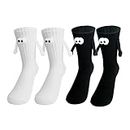 2 Pairs Hand Holding Socks Friendship Socks Funny Couple Socks Novelty Socks Funny Cute Shows Off Socks (Black & White)