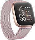 Reayou Metal Bands for Fitbit Versa 2 & Fitbit Versa & Fitbit Versa Lite Edition Band, Stainless Steel Loop Metal Mesh Replacement Sport Strap Bracelet Wristbands for Women Men (Small, Rose Pink)