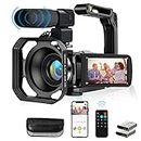 Lovpo 4K Video Camera, Camcorder 48MP Ultra HD WiFi Vlogging Camera for YouTube 18X Zoom 3.0 Touch Screen Digital Camera with Microphone, Stabilizer, Lens Hood, Remote, 2 Batteries