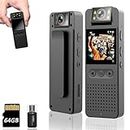 Body Camera with 1080P HD Recording 1.4 in Screen Recorder With 64GB Card, Flashlight Mode, Loop Record, 6HR Battery Life Wearable Cameras Police Cop Cam for Outdoor, Law Enforcement, Guard, Travel