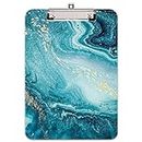 Hongri Plastic Clipboard, Standard A4 Letter Size for Students, Teacher, Woman and Kids, Low Profile Clip, Decorative Clipboards, Cute Clipboard Custom Pattern, Size 9" x 12.5", Teal Marble