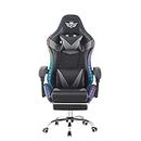 BSTSEL 12-Colour LED Light Gaming Chair Ergonomic High Back Office Chair Height Adjustable Seat & Swivel PC Gaming Chair with Headrest Lumbar Support Footrest (LED Lights Gray)