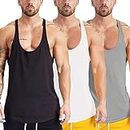 Muscle Killer 3 Pack Men's Bodybuilding Stringer Tank Tops Y-Back Gym Fitness T-Shirts, Black+Gray+White, Large