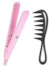 Small Hair Straightener and Curler, 2 in 1 Mini Flat Heating Iron for Hair - Ceramic Tourmaline Plate Beauty Portable Straightener, Heating Curler Lightweight Straightening Iron with Wide Teeth Comb