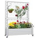 YITAHOME 3.6x1.5x5FT Planter Box Trellis with Lockable Wheels, Outdoor Large Resin Raised Garden Bed with Drain Plug for Climbing Plants