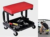 Brezleen Roller Seat for Garage with Three Divisions Tool Tray Yellow Pneumatic Tire Repair Stool Creeper Stool Chair