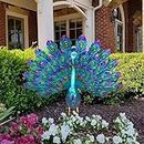 Quincry Realistic Peacock Statue Decor, 2023 New Metal Peacock Outdoor Statue Peacock Statue Garden Decor, Beautiful Peacock Yard Art Lawn Decoration Party Wedding Outdoor Sculpture (Blue)