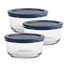 Anchor 82629L20 6 Piece Round Glass Food Storage Container Set w/ Blue Lids, 6/CS, Clear