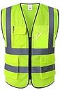 XIAKE Mesh Safety Vest High Visibility Reflective Vest with Pockets and Zipper, Meets ANSI/ISEA Standards,Yellow,X-Large