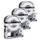 Invoker–Cintas de Etiquetas compatible para usar en lugar de SS12KW LC-4WBN Cassete 12mm x 8m, para LabelWorks LW-300 LW-300L LW-400 LW-500 LW-600P LM-700, Negro sobre blanco, pack de 3