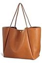 HOXIS Oversize Vegan Leather Tote Women Weekender Bag Shopper Handbag Travel Purse, Brown, Medium