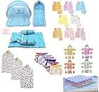 Infantbond 56 in 1 New Born Baby Complete Daily Items Combo(0-6 Months)(Star) (Blue Bedding Set for Baby Boy)(Assorted for remanining)