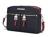 MKF Crossbody Bag for Women – PU Leather Pocketbook Handbag – Designer Side Messenger Purse, Shoulder Crossover, Navy-red, Small