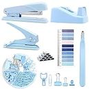 Blue Office Supplies,UPIHO Blue Desk Accessories,Stapler and Tape Dispenser Set for Women with Stapler,Tape Dispenser,Magnetic Staple Remover,Staples,Clips,Hole Punch and Tabs,School Supplies